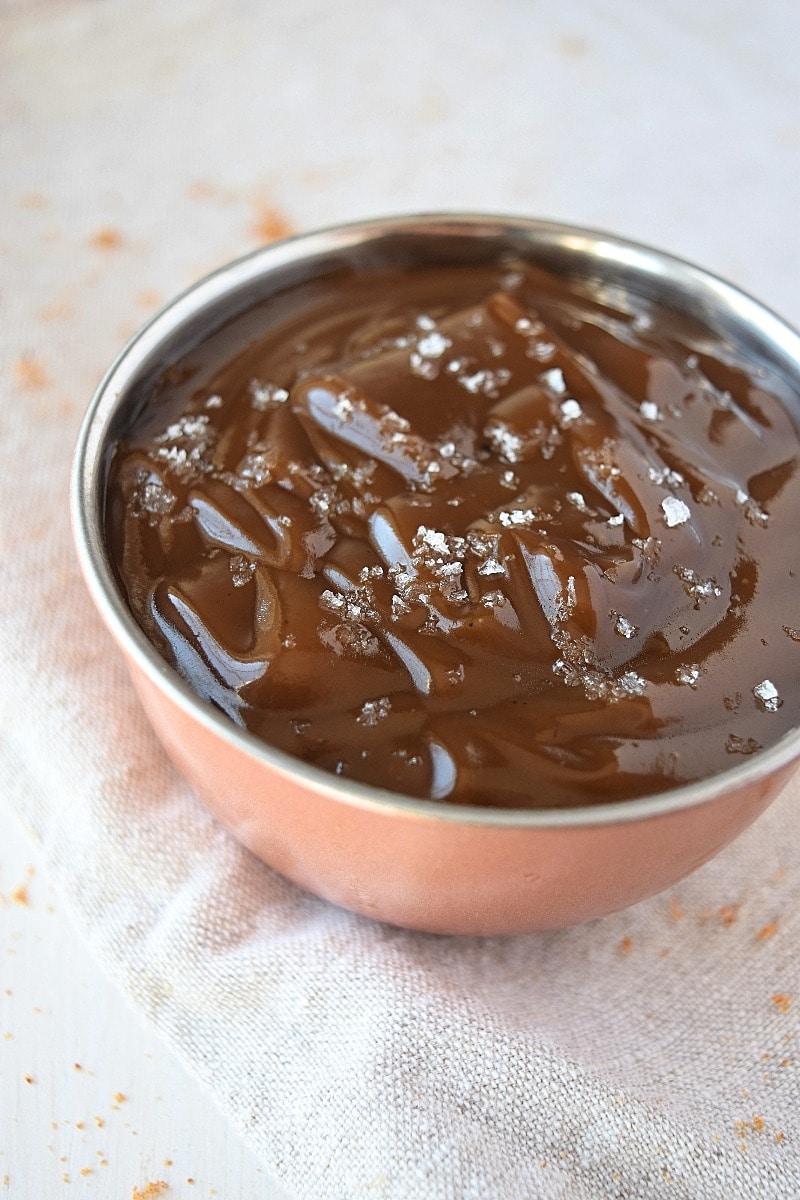A bowl of freshly made coconut caramel salted caramel