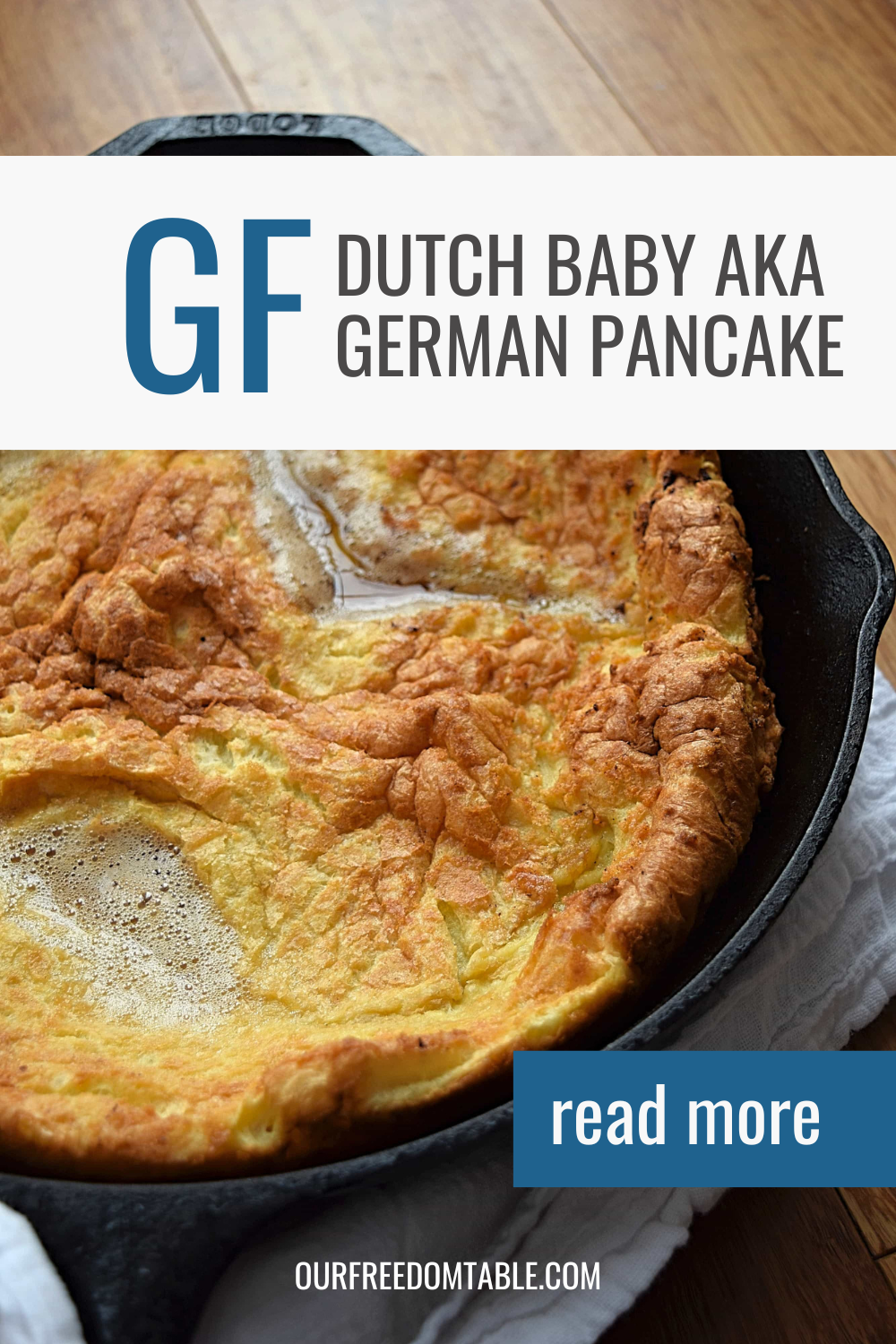 Pin image for gluten free dutch baby aka german pancake blog post.