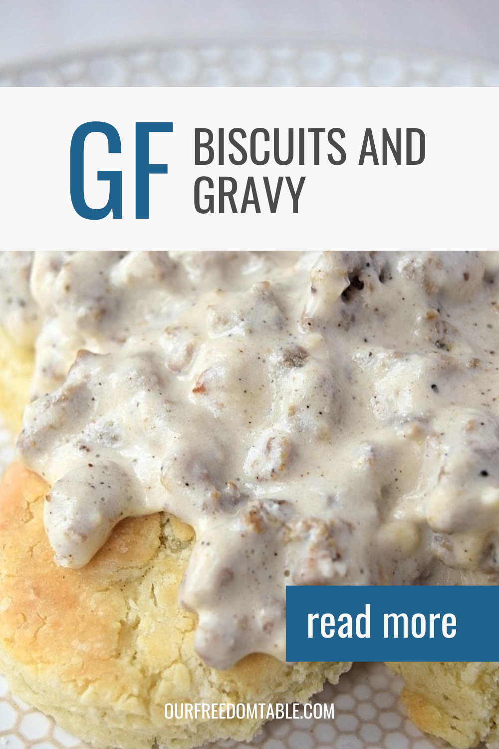 Pin image for gluten free biscuits and gravy blog post.