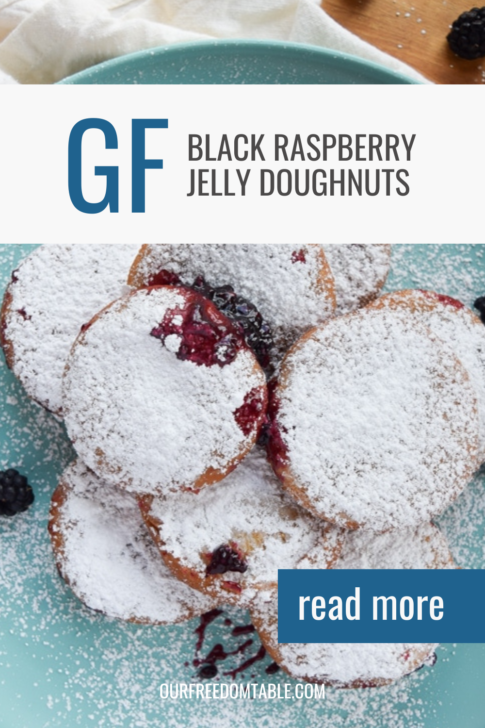 Pin image for gluten free black raspberry jelly doughnuts.