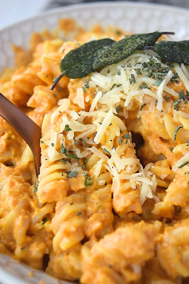 Close up of the sage pumpkin pasta