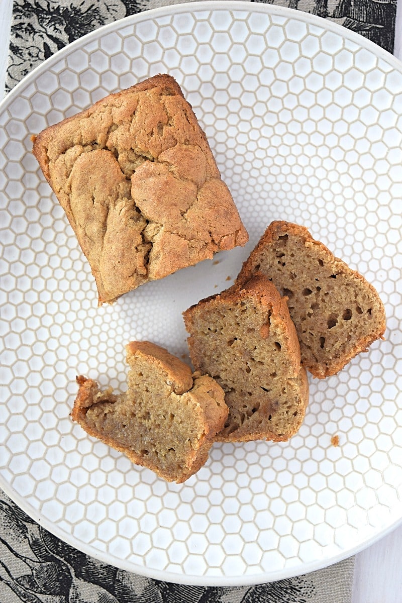 Freshly baked and cut banana bread
