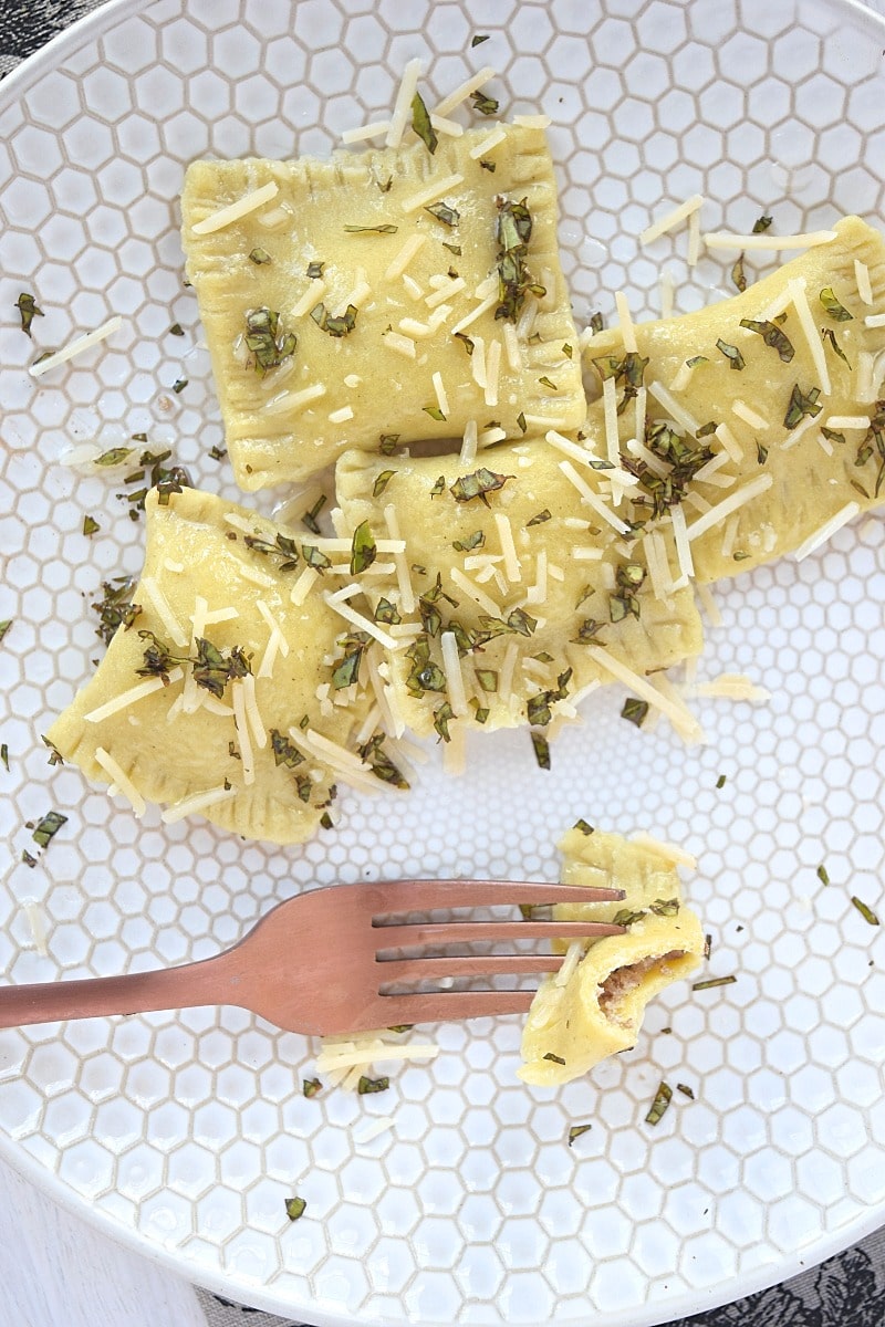 A plateful of fresh gluten free ravioli