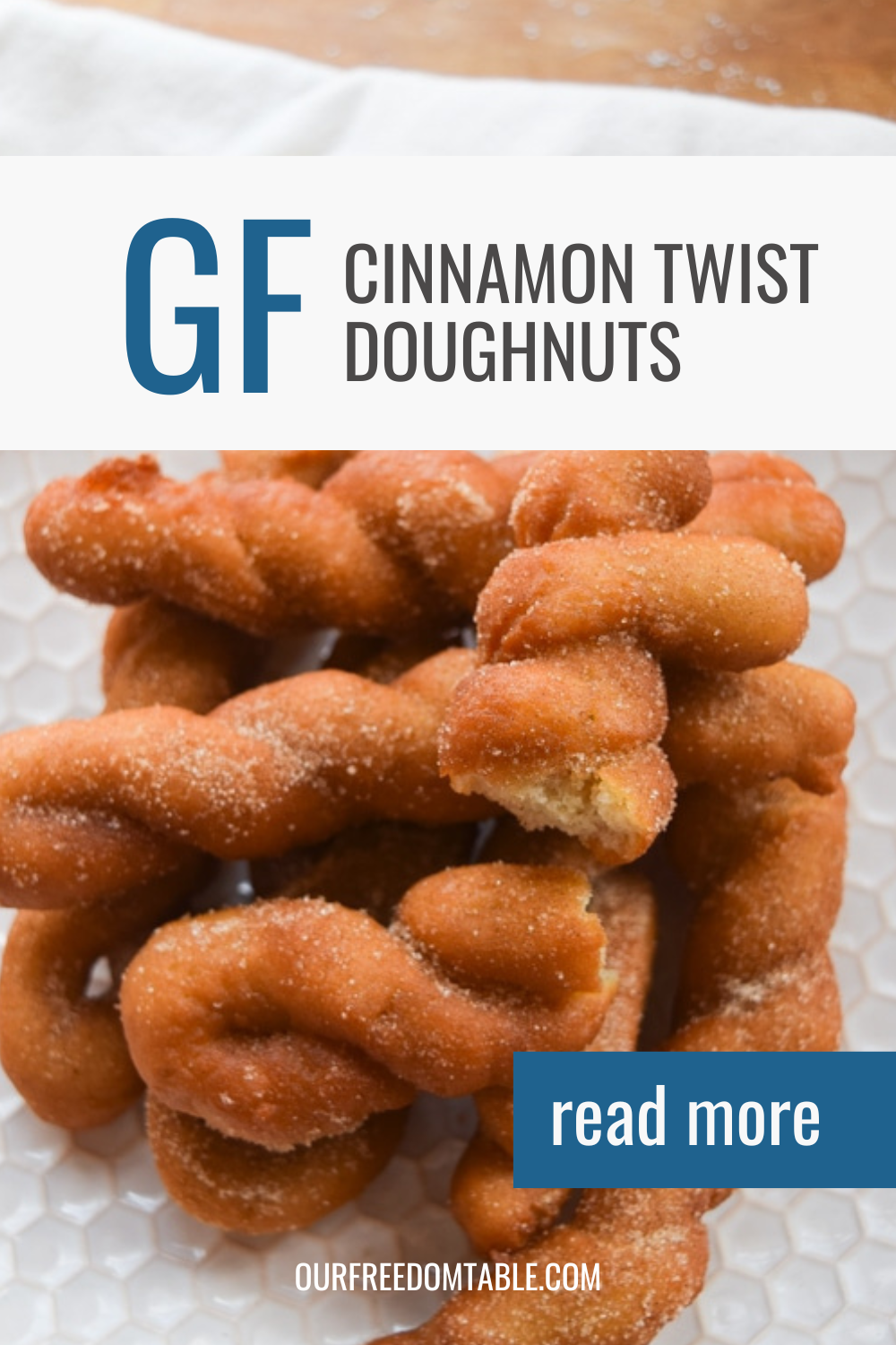 Pin image for the gluten free cinnamon twist doughnuts blog post.