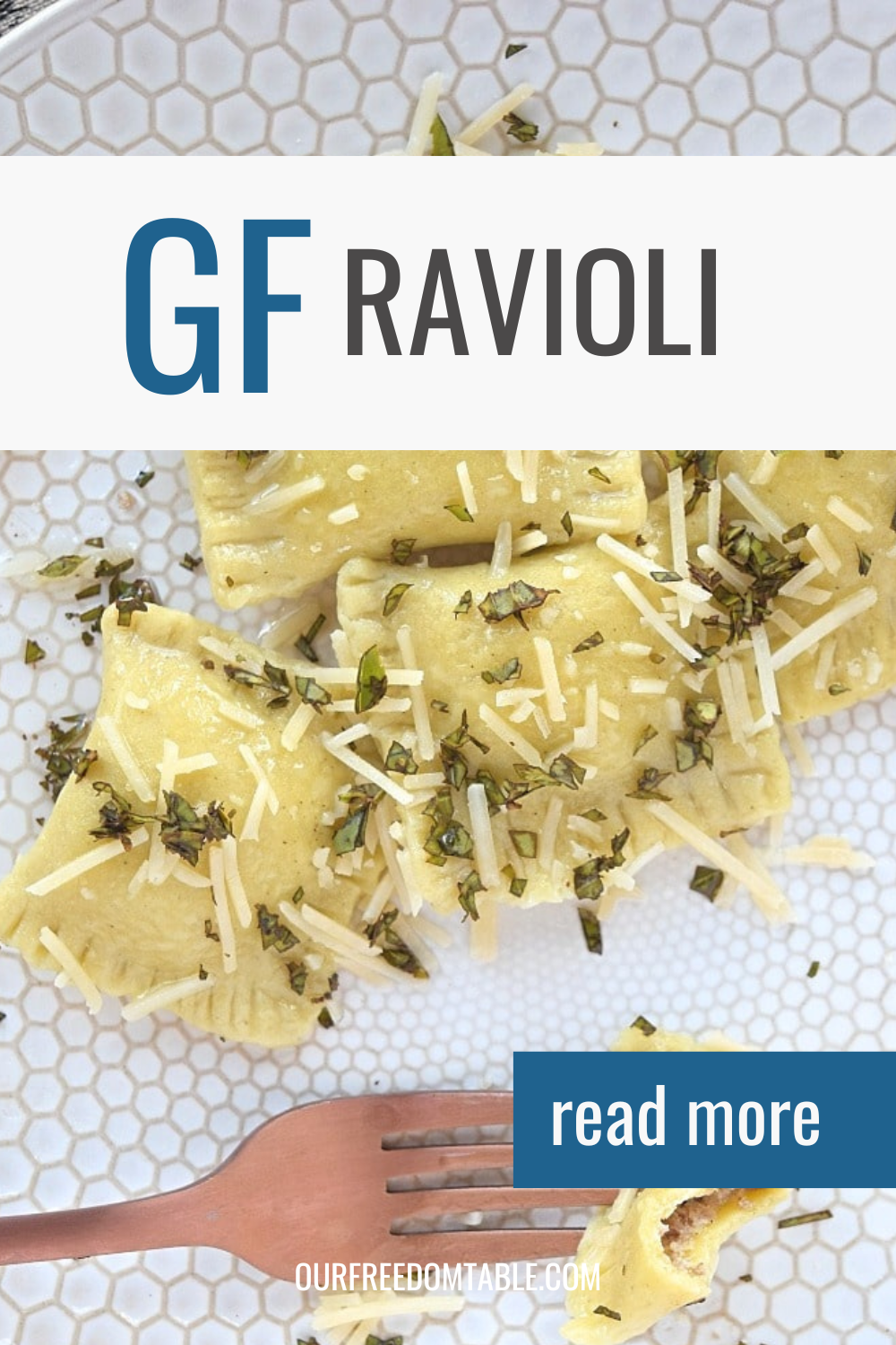 Pin image for gluten free ravioli blog post.