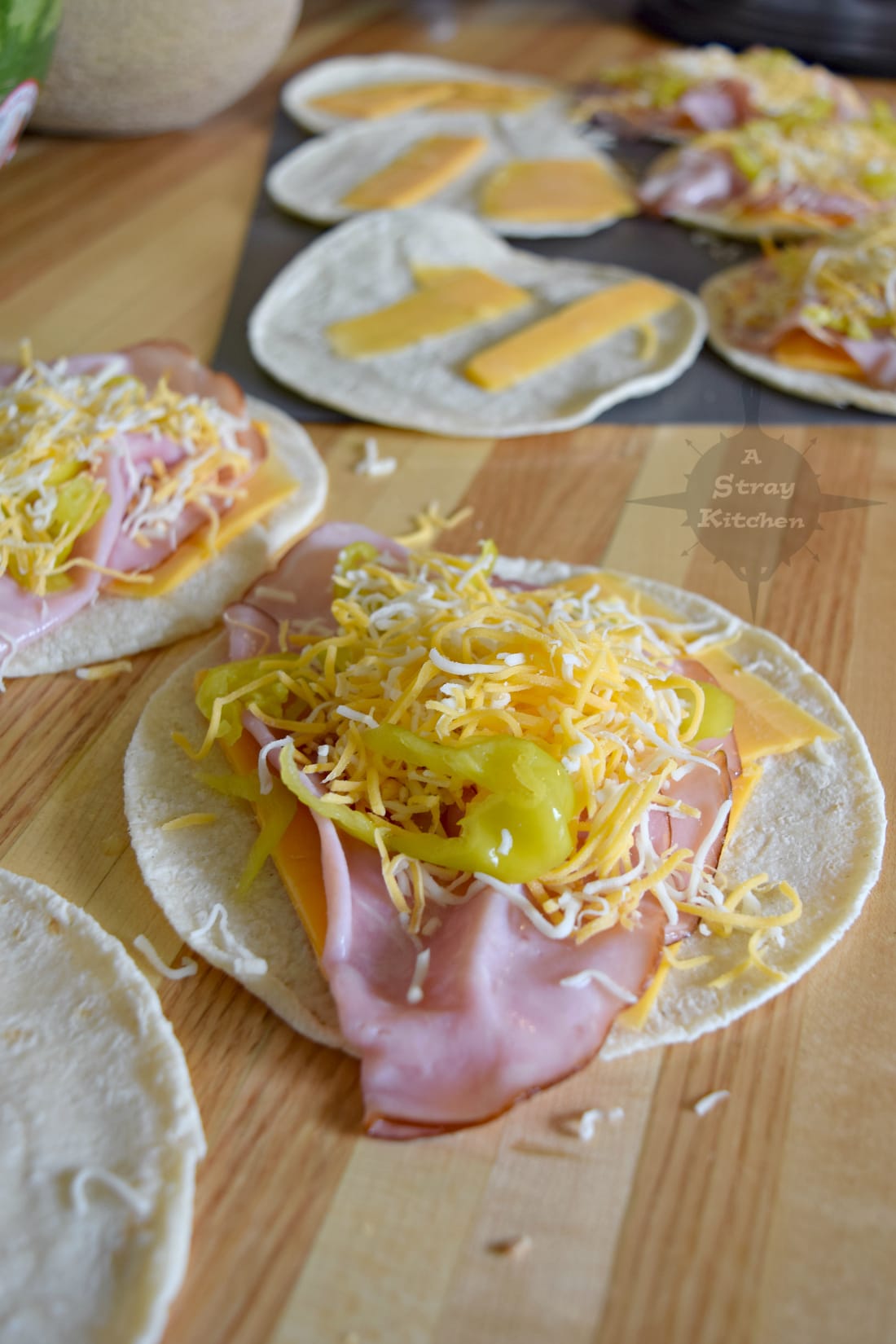 Easy Ham and Cheese Quesadilla's with Pepperoncini's from Our Freedom Table