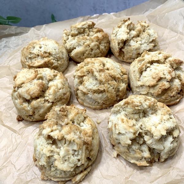 8 vegan scones without butter baked and presented on parchment