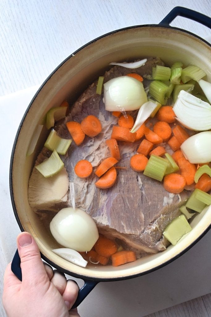 Corn beef cooking in the pot
