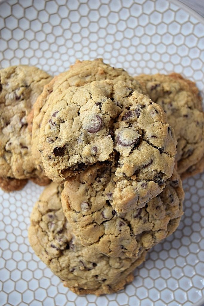 Close up of a gluten free chocolate chip cookie