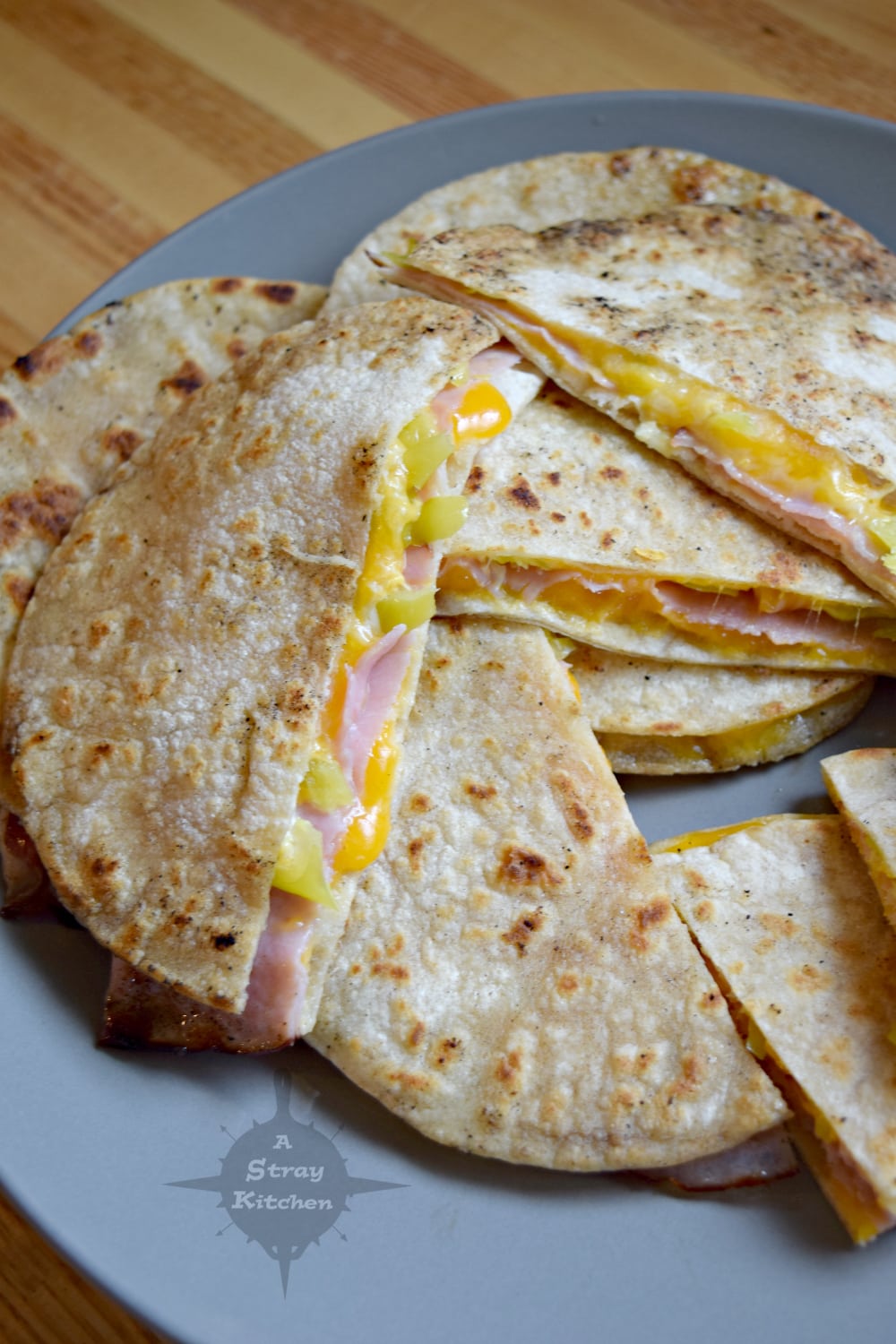 Ham and Cheese Quesadilla's with Pepperoncini's from A Stray Kitchen
