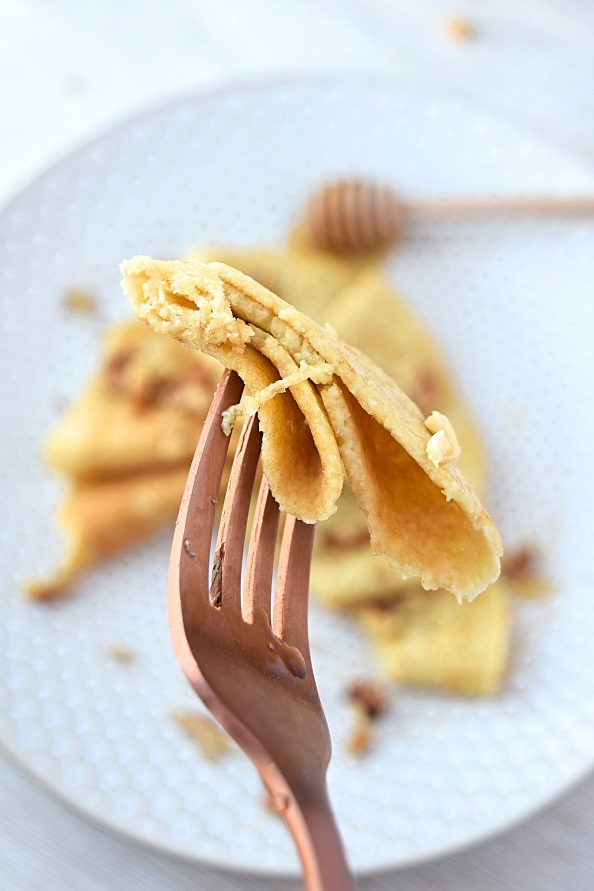Forkful of gluten free crepes