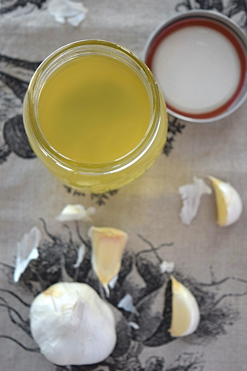 Top shot of the garlic oil