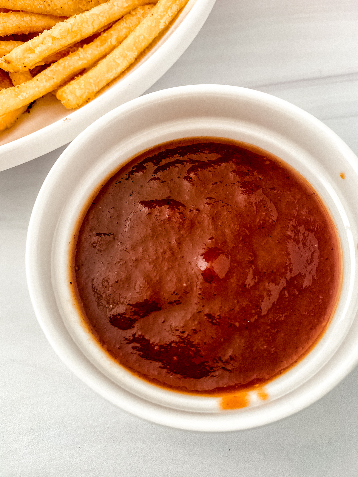 homemade ketchup from fresh tomatoes with French fries