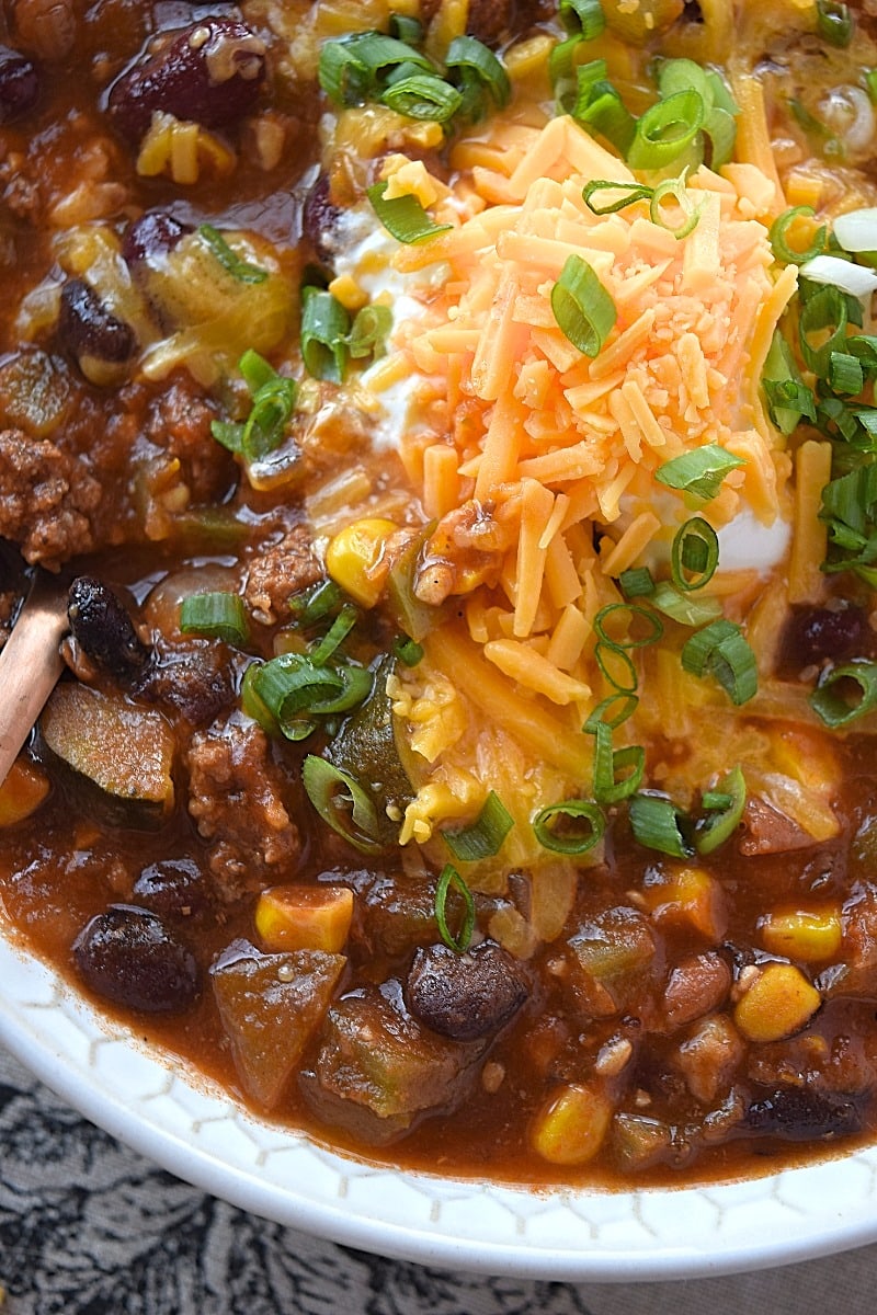 Close up image of gluten free chili