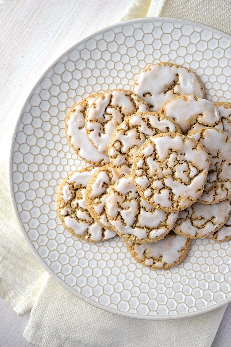 An overhead plate of old fashioned oatmeal cookies.