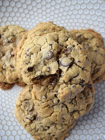 Close up of a gluten free chocolate chip cookie